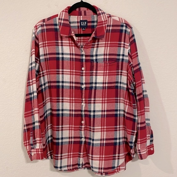 Gap Women's Flannel Button Front Shirt XL Red Cotton Plaid Comfy Outdoor - Picture 5 of 16